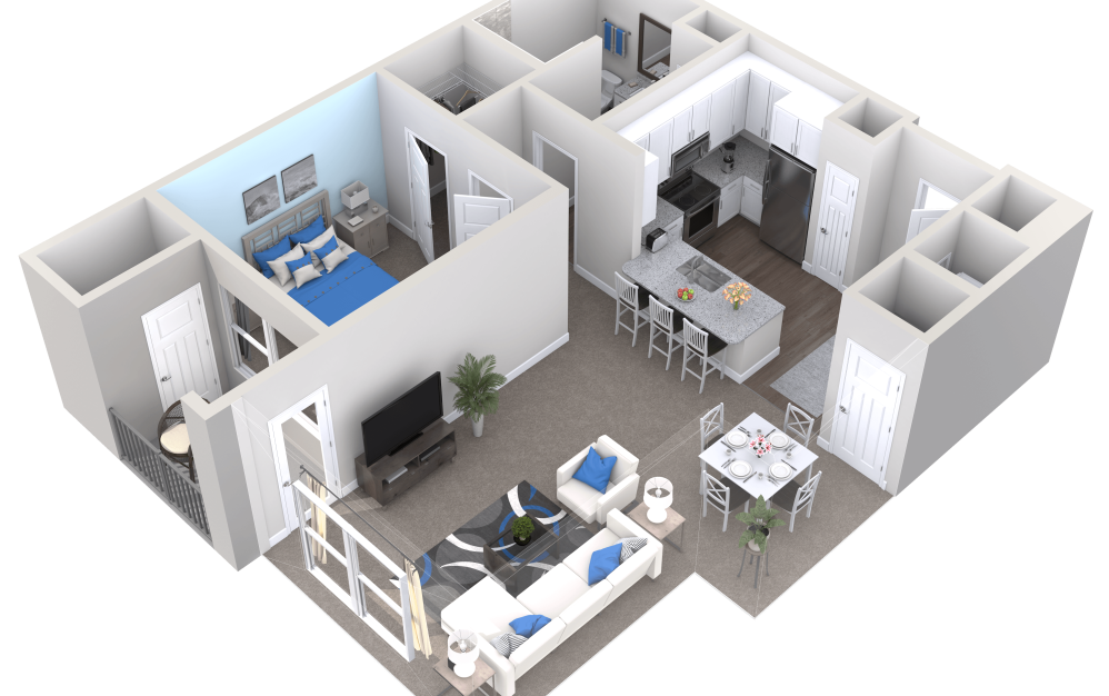 Crescent - 1 bedroom floorplan layout with 1 bathroom and 788 square feet (3D)