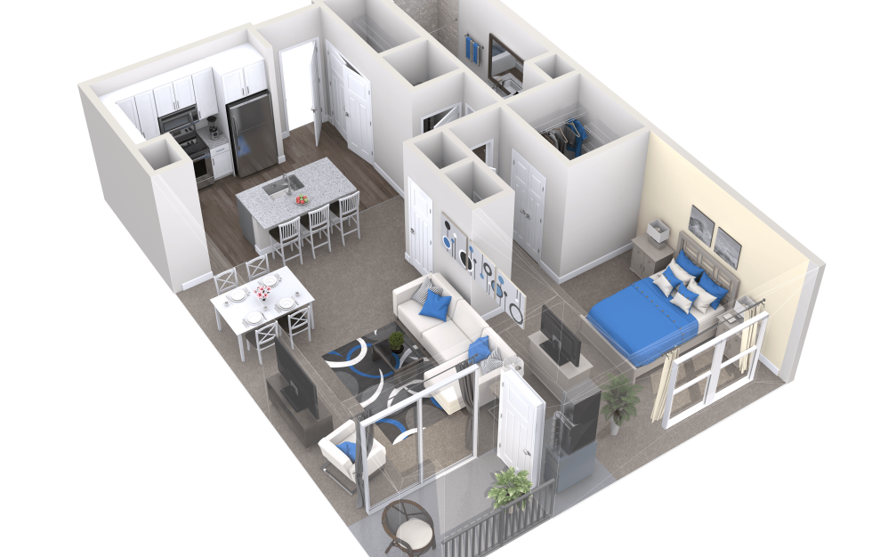 Killarney - 1 bedroom floorplan layout with 1 bathroom and 800 square feet (3D)