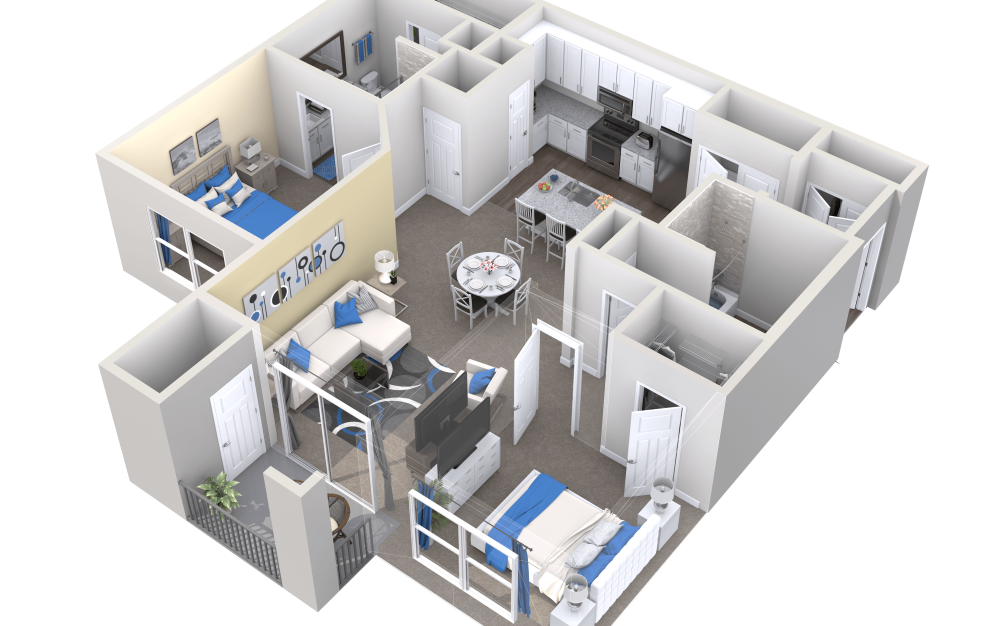 Monroe - 2 bedroom floorplan layout with 2 bathrooms and 1123 square feet (3D)