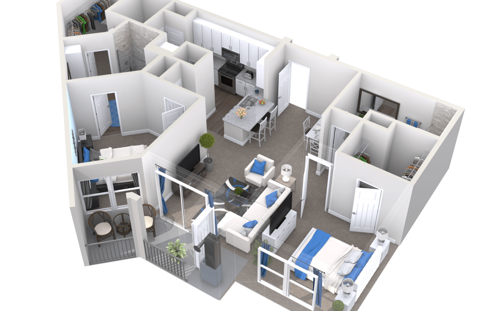 Harris - 2 bedroom floorplan layout with 2 bathrooms and 1109 square feet (3D)