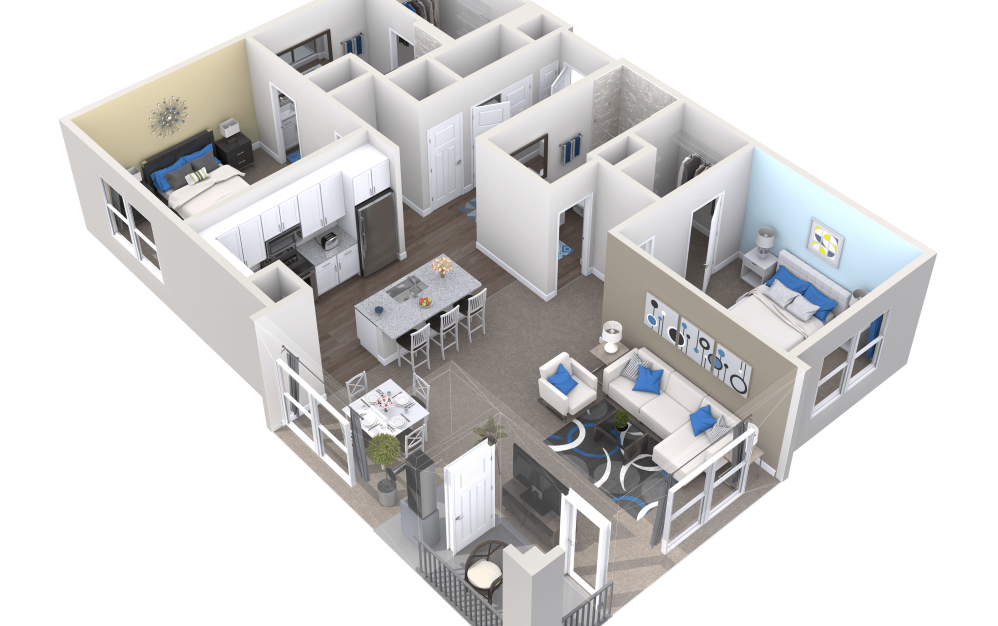 Jesup - 2 bedroom floorplan layout with 2 bathrooms and 1248 square feet (3D) Jesup - 2 bedroom floorplan layout with 2 bathrooms and 1248 square feet (3D)