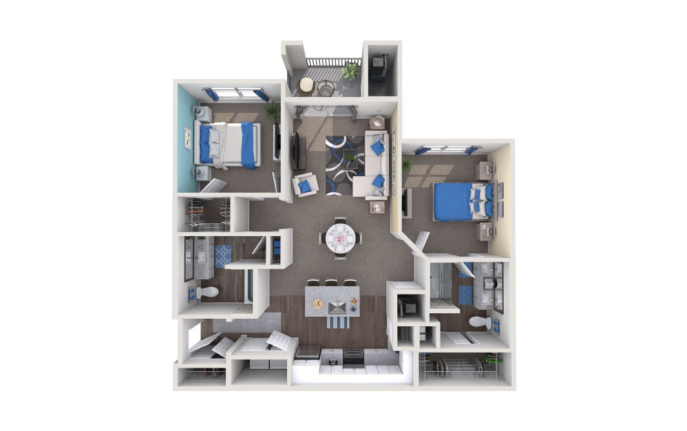 Monroe - 2 bedroom floorplan layout with 2 baths and 1109 square feet.