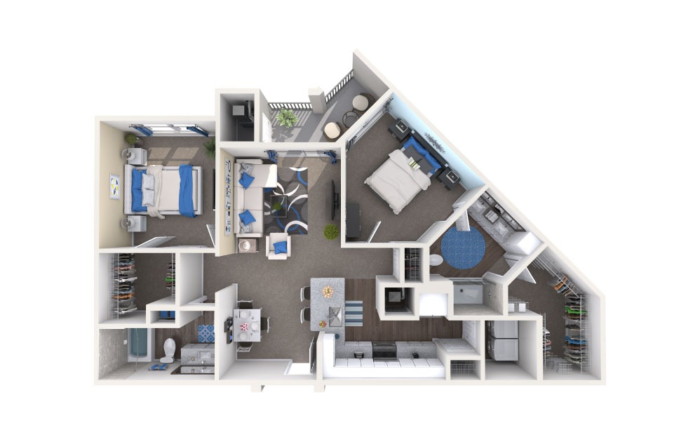 Harris - 2 bedroom floorplan layout with 2 baths and 1109 square feet.