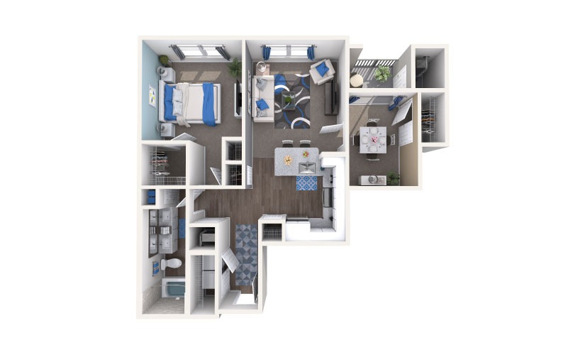 Conway - 2 bedroom floorplan layout with 1 bathroom and 831 square feet