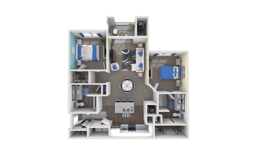 Monroe - 2 bedroom floorplan layout with 2 bathrooms and 1123 square feet