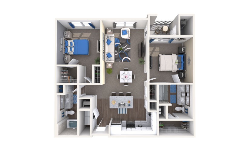 Butler - 2 bedroom floorplan layout with 2 bathrooms and 1099 square feet