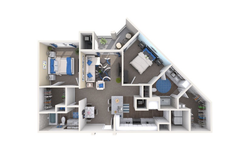 Harris - 2 bedroom floorplan layout with 2 bathrooms and 1109 square feet